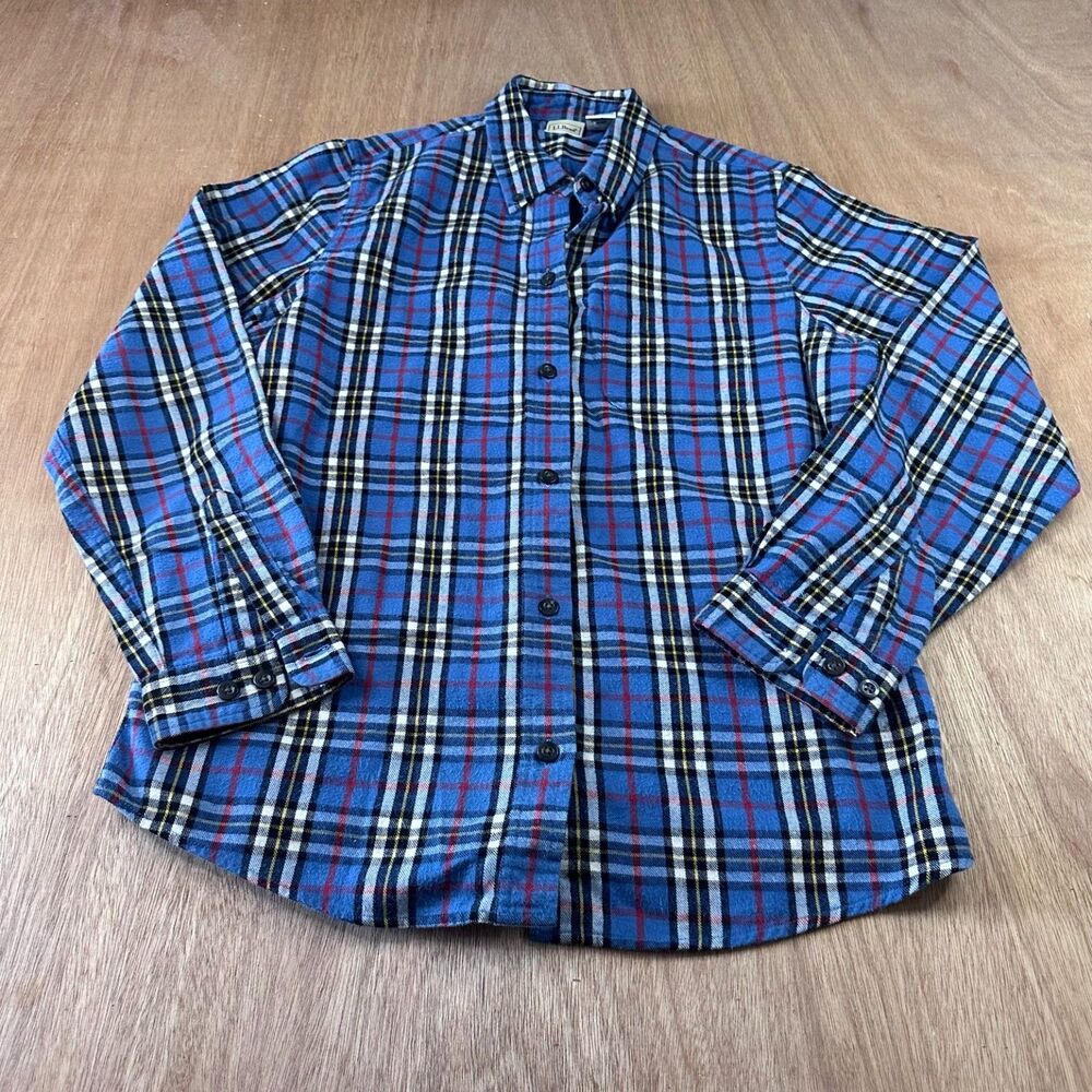 L.L. Bean Womens Small Plaid Flannel Shirt Blue Button Front Cotton